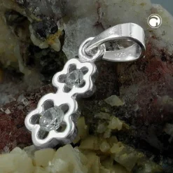 Anhänger 12x5mm Silberanhänger 2 Blüten mit Zirkonia 925 Silber Kinder