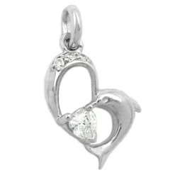 Anhänger 16x14mm Silberanhänger Delfin mit Zirkonia als Herz 925 Silber Damen