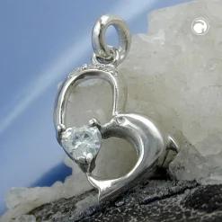 Anhänger 16x14mm Silberanhänger Delfin mit Zirkonia als Herz 925 Silber Damen