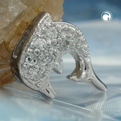 Anhänger 14,5x10mm Silberanhänger Delfin mit Zirkonia 925 Silber Damen