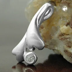 Anhänger 16,3x7mm Silberanhänger 2 Herzen Zirkonia matt 925 Silber Damen