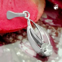 Anhänger 17x8mm Silberanhänger mit Zirkonia weiß 925 Sterlingsilber Damen