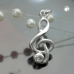 Anhänger 17x8mm Silberanhänger Notenschlüssel Zirkonia 925 Silber Damen
