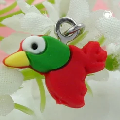 Anhänger 12x14mm Silberanhänger Vogel grün rot gelb 925 Silber für Kinder