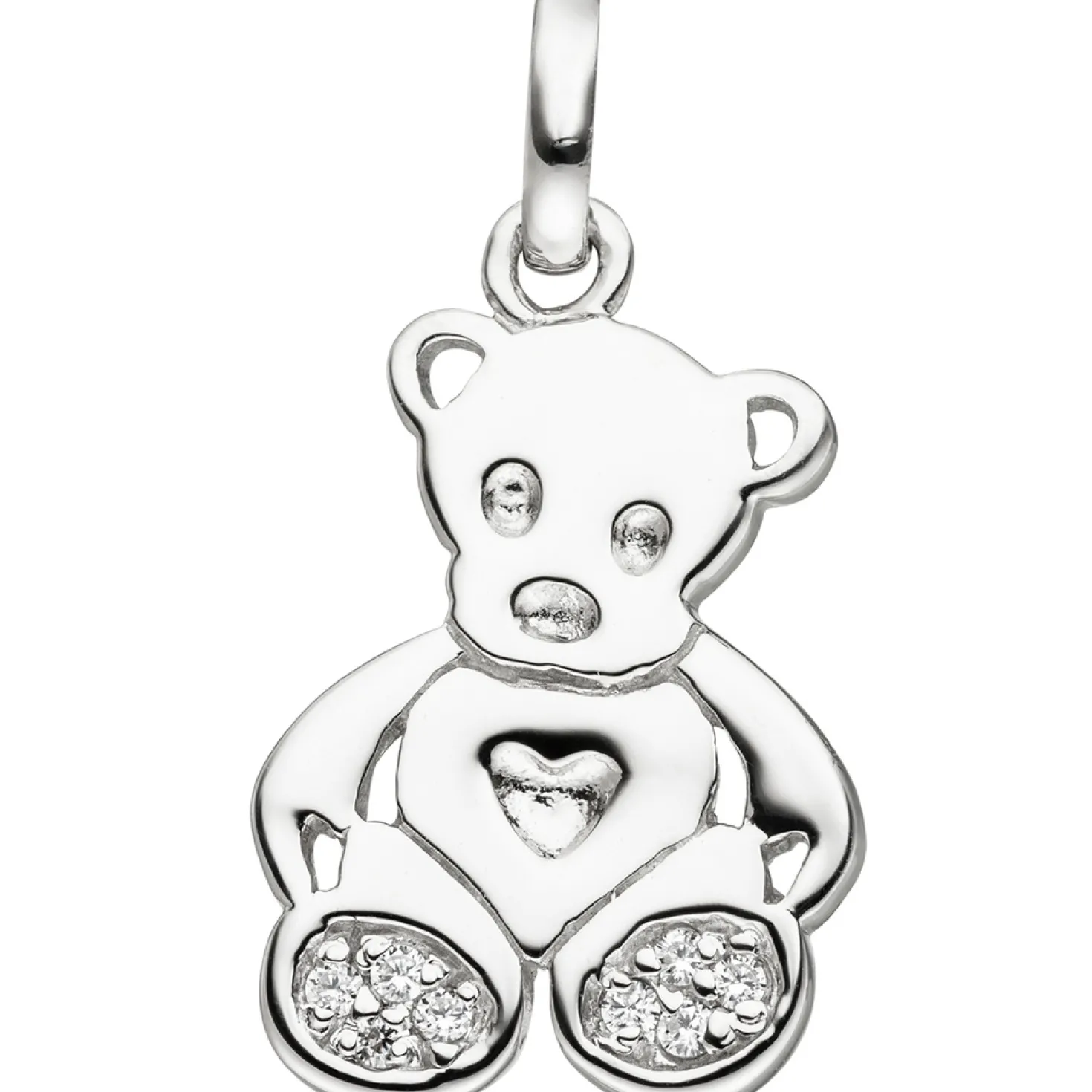 Anhänger 11,7x17,7mm sitzender Teddy Teddybär Bärchen weiße Zirkonia 925 Silber