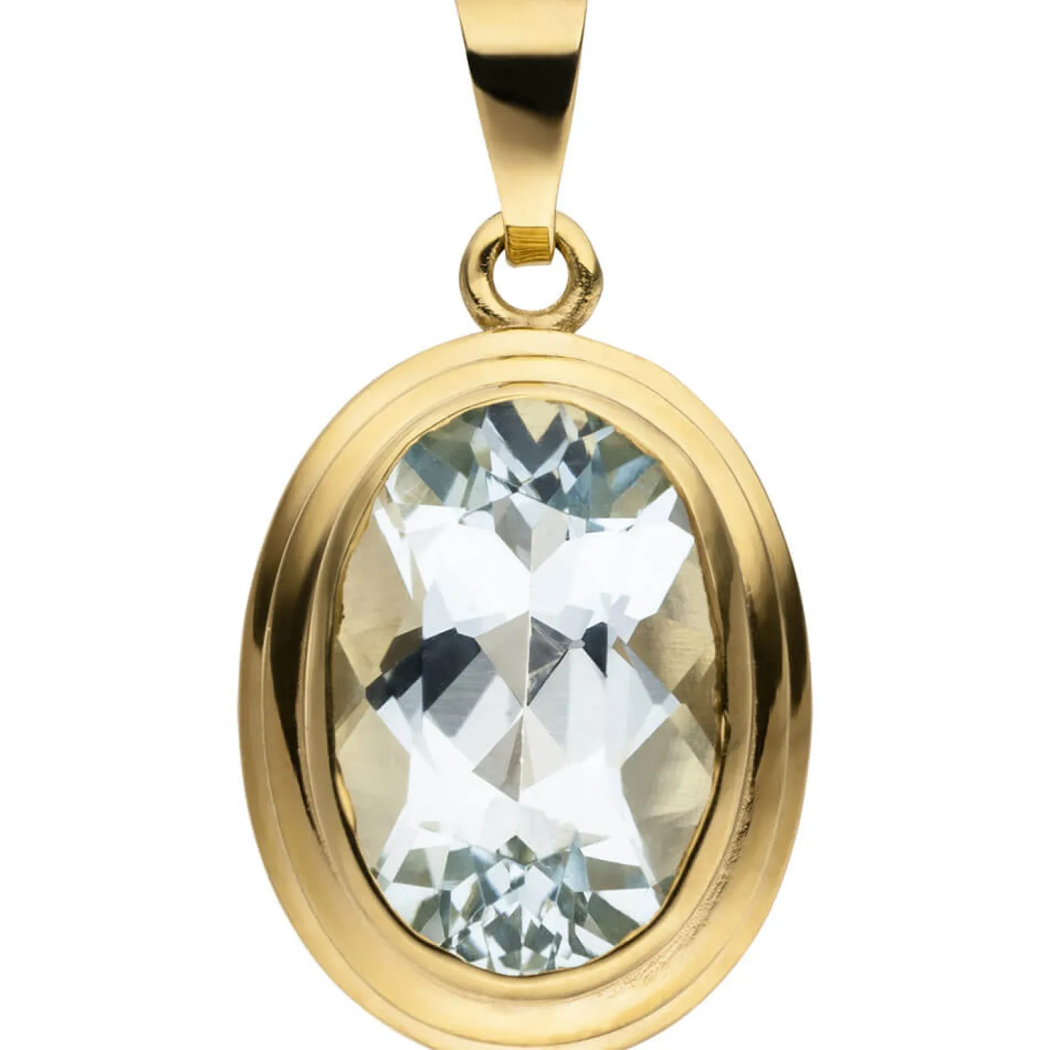 Anhänger 11,6x17,5mm Solitär 585 Gold Gelbgold Aquamarin oval hellblau Damen