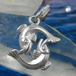 Anhänger 14x14mm Sternzeichen Fische Einhänger Charm aus 925 Silber Damen