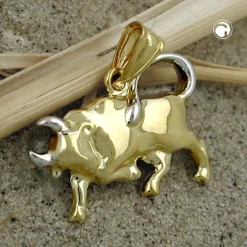 Anhänger 16x23mm Stier 375 Gelbgold bicolor rhodiniert Sternzeichen Unisex