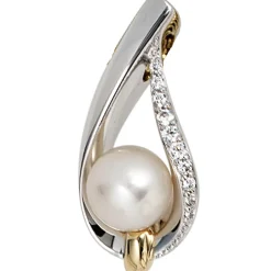 Anhänger 10,8x24,2mm Süßwasser Zuchtperle & Diamanten 0.09Ct 585 Gold gelb/weiß