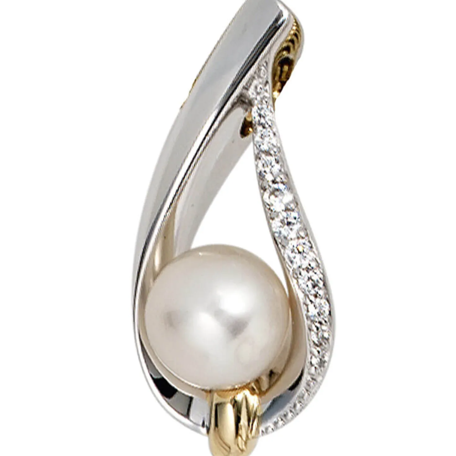 Anhänger 10,8x24,2mm Süßwasser Zuchtperle & Diamanten 0.09Ct 585 Gold gelb/weiß