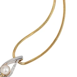 Anhänger 10,8x24,2mm Süßwasser Zuchtperle & Diamanten 0.09Ct 585 Gold gelb/weiß