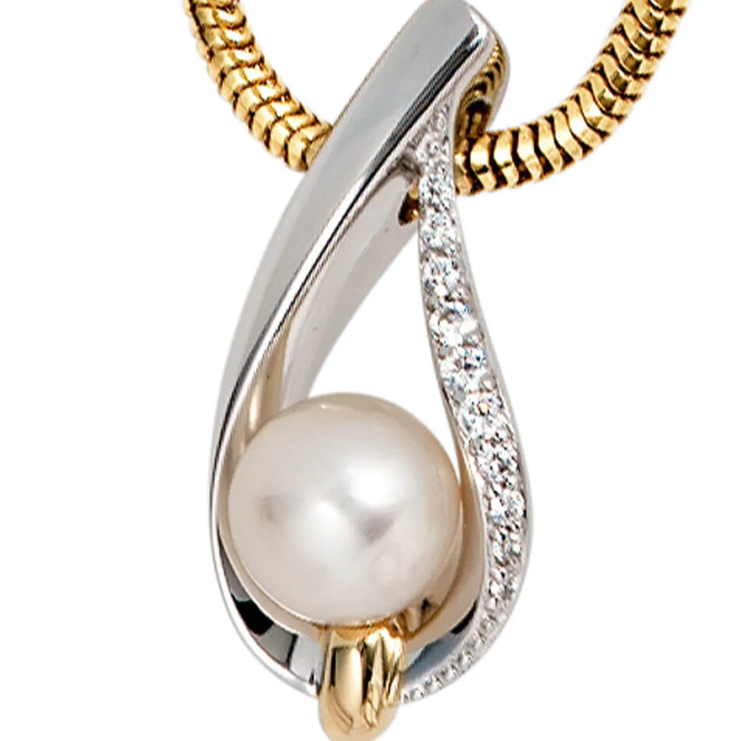 Anhänger 10,8x24,2mm Süßwasser Zuchtperle & Diamanten 0.09Ct 585 Gold gelb/weiß