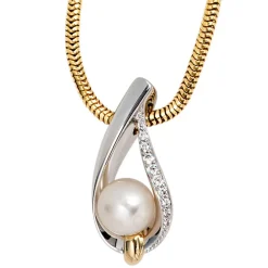 Anhänger 10,8x24,2mm Süßwasser Zuchtperle & Diamanten 0.09Ct 585 Gold gelb/weiß