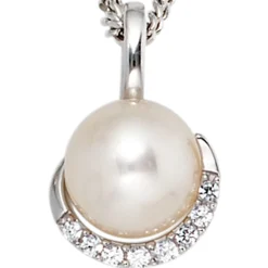 Anhänger 10x17,1mm Süßwasser Zuchtperle & 8 Diamanten 0.1Ct 585 Weißgold