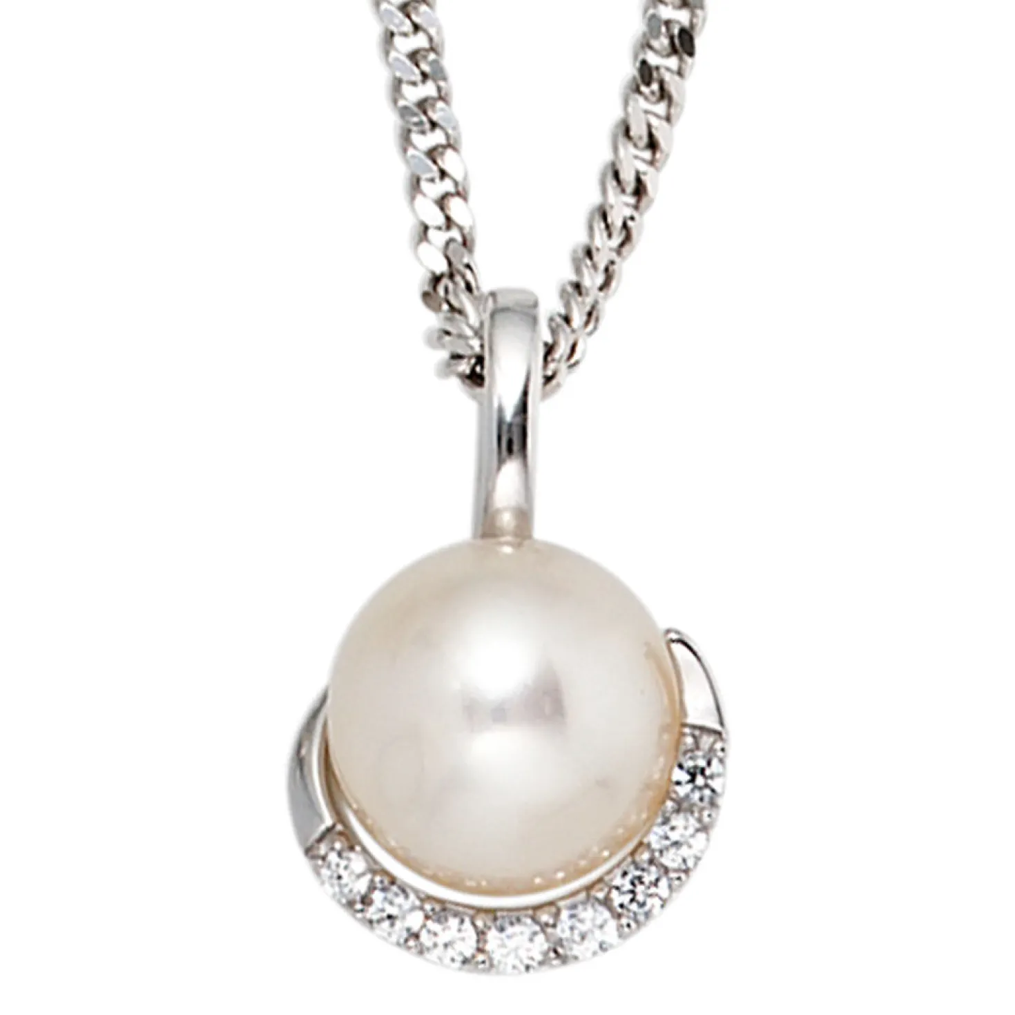 Anhänger 10x17,1mm Süßwasser Zuchtperle & 8 Diamanten 0.1Ct 585 Weißgold