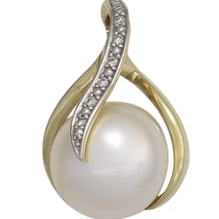 Anhänger 12,9x20mm Süßwasser Zuchtperle & Diamanten 0.025Ct W/SI 585 Gelbgold