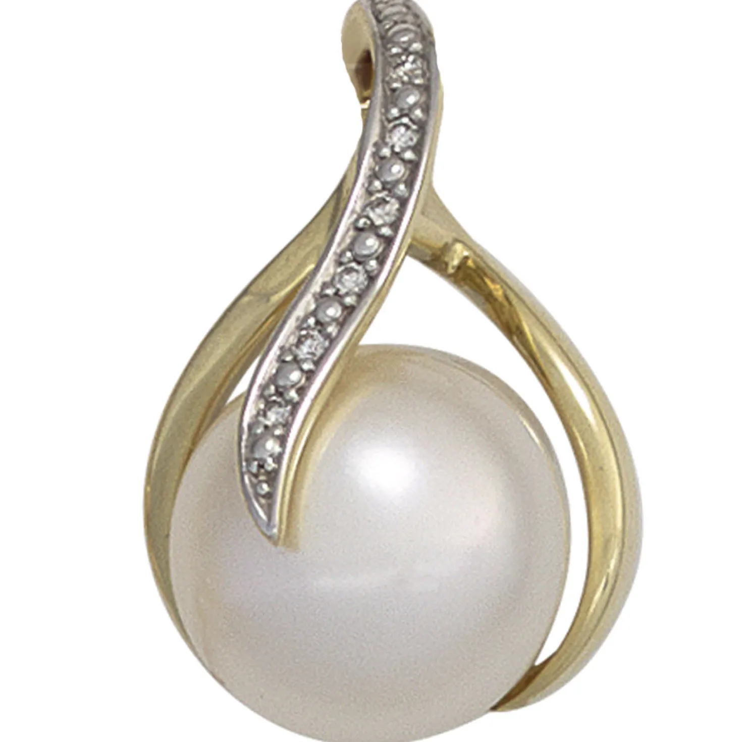 Anhänger 12,9x20mm Süßwasser Zuchtperle & Diamanten 0.025Ct W/SI 585 Gelbgold