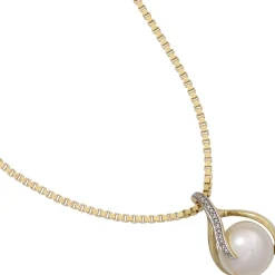 Anhänger 12,9x20mm Süßwasser Zuchtperle & Diamanten 0.025Ct W/SI 585 Gelbgold