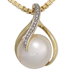Anhänger 12,9x20mm Süßwasser Zuchtperle & Diamanten 0.025Ct W/SI 585 Gelbgold