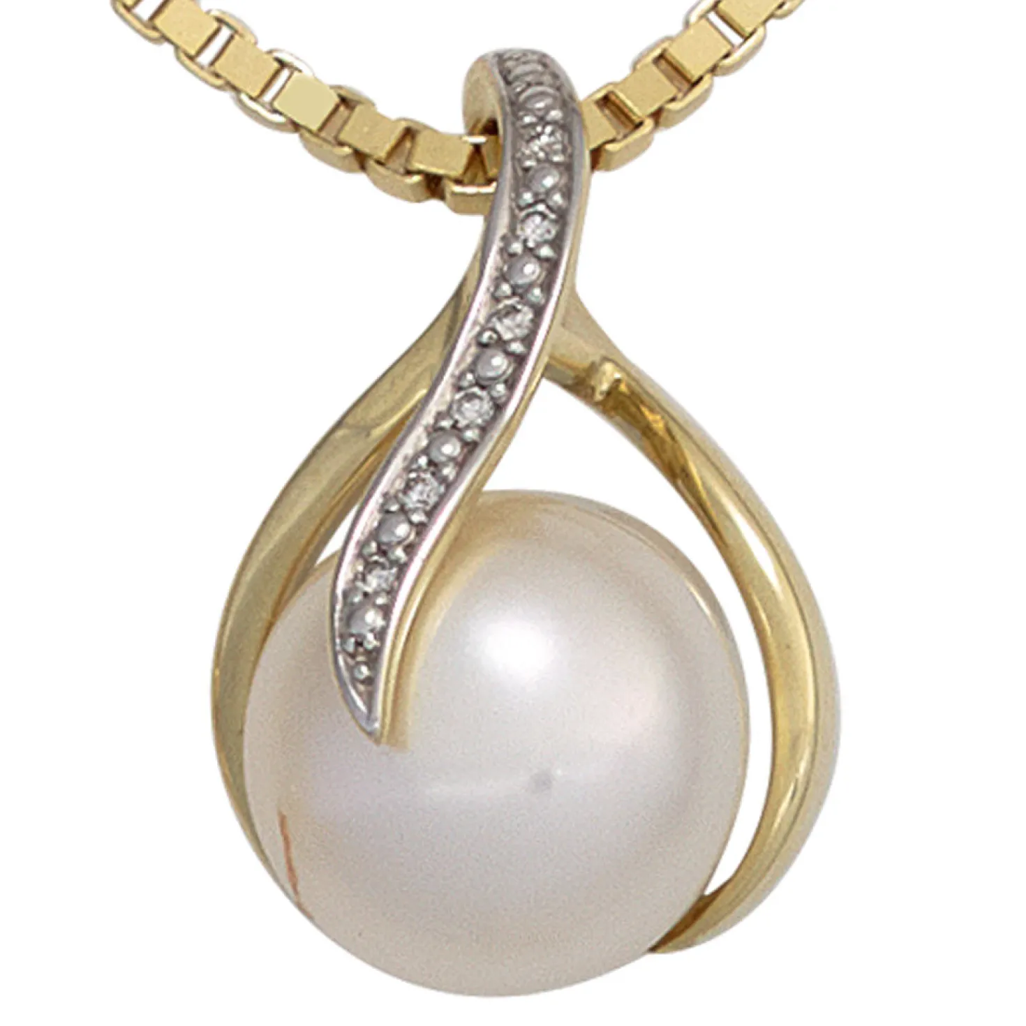 Anhänger 12,9x20mm Süßwasser Zuchtperle & Diamanten 0.025Ct W/SI 585 Gelbgold