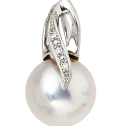 Anhänger 10,2x18mm Süßwasser Zuchtperle & 3 Diamanten 0.01Ct W/SI 585 Weißgold