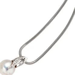 Anhänger 10,2x18mm Süßwasser Zuchtperle & 3 Diamanten 0.01Ct W/SI 585 Weißgold
