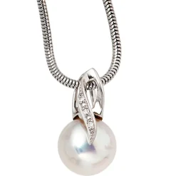 Anhänger 10,2x18mm Süßwasser Zuchtperle & 3 Diamanten 0.01Ct W/SI 585 Weißgold