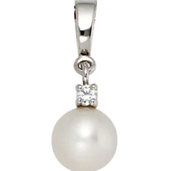 Anhänger 6,6x17,4mm Süßwasser Zuchtperle weiß & Diamant 0.04Ct W/P1 585 Weißgold