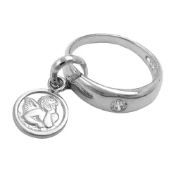 Anhänger 12x3mm Taufring mit Engel Zirkonia 925 Silber für Babys Kinder