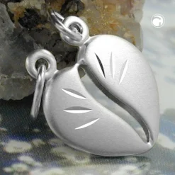 Anhänger 14x12mm teilbares Herz Doppelanhänger 2 Ösen mattiert 925 Silber Unisex