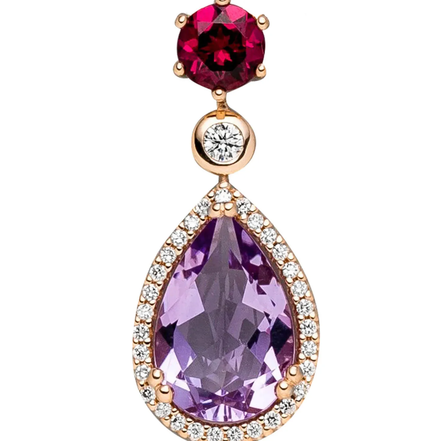 Anhänger 10,7x2,5mm Tropfen 585 Rotgold Amethyst Rhodolith 32 Diamanten 0.17Ct
