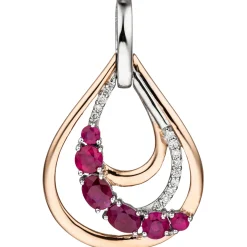 Anhänger 17,5x21,8mm Tropfen 6 Rubinen & 13 Diamanten 0.05Ct weiß 585 Rotgold