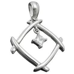 Anhänger 21x21mm Viereck durchbrochen Zirkonia weiß 925 Silber Damen