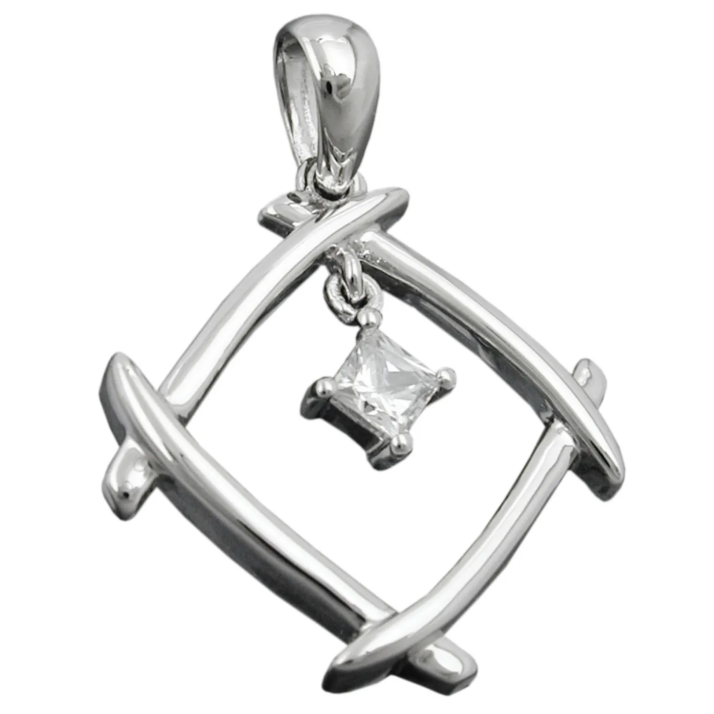 Anhänger 21x21mm Viereck durchbrochen Zirkonia weiß 925 Silber Damen