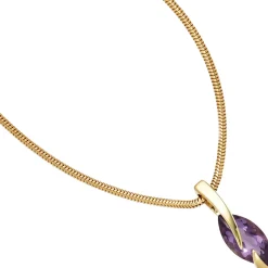 Anhänger 6x19,3mm violett Amethyst 585 Gold Gelbgold spitzoval Halsschmuck Damen