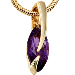 Anhänger 6x19,3mm violett Amethyst 585 Gold Gelbgold spitzoval Halsschmuck Damen