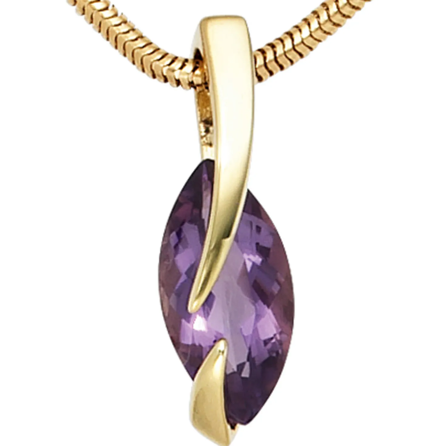 Anhänger 6x19,3mm violett Amethyst 585 Gold Gelbgold spitzoval Halsschmuck Damen