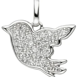 Anhänger 15,6x11,7mm Vogel mit weißen Zirkonia 925 Sterling-Silber Spatz Meise