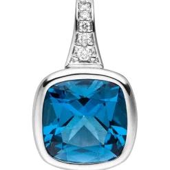 Anhänger 11x18,2mm 585 Weißgold 5 Diamanten 0.035Ct W/SI Blautopas London Blue
