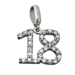 Anhänger 10x11mm Zahl Nummer 18 Achtzehn mit Zirkonia weiß 925 Echt Silber Damen