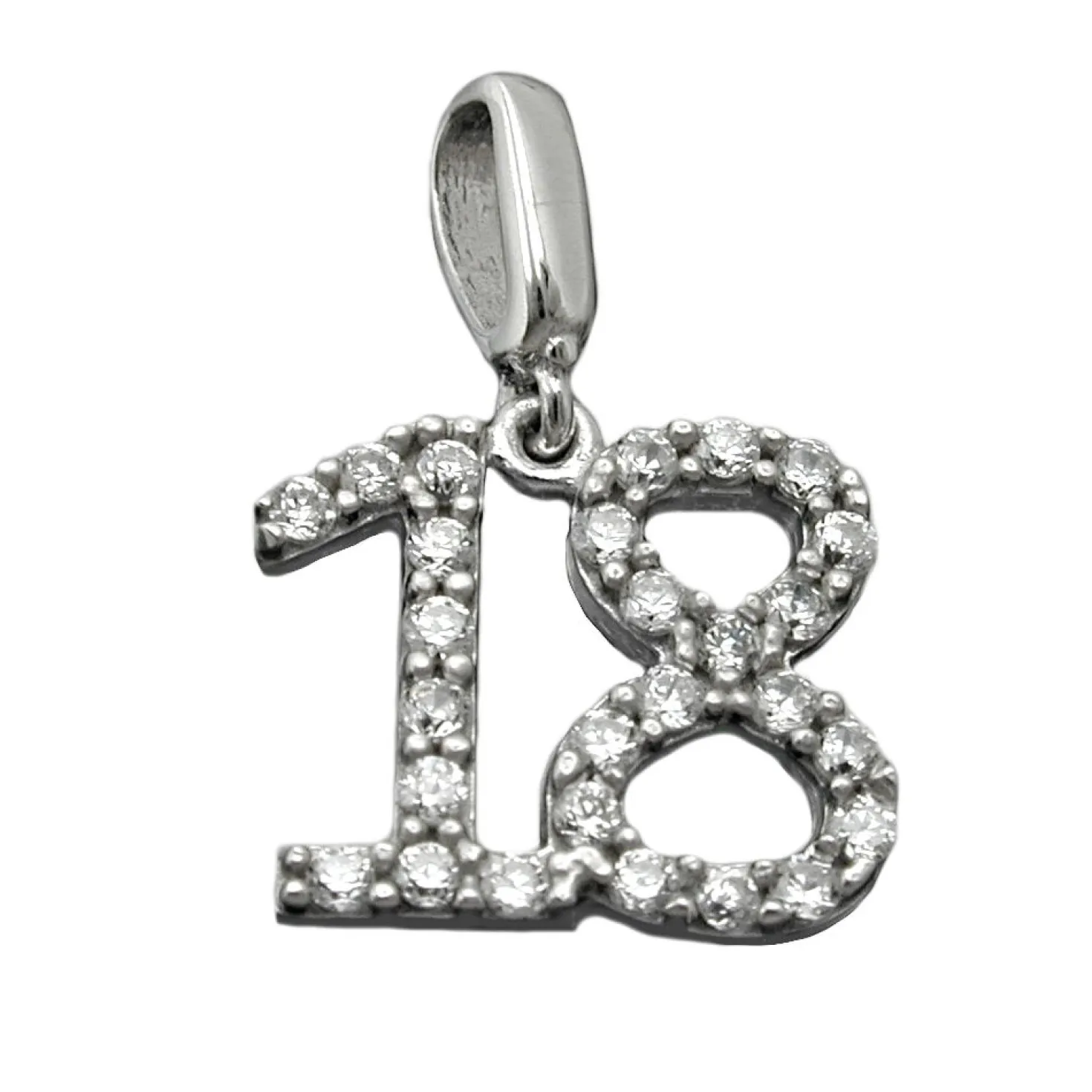 Anhänger 10x11mm Zahl Nummer 18 Achtzehn mit Zirkonia weiß 925 Echt Silber Damen