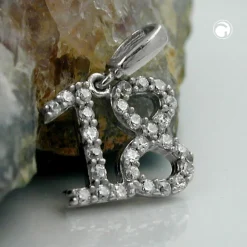 Anhänger 10x11mm Zahl Nummer 18 Achtzehn mit Zirkonia weiß 925 Echt Silber Damen