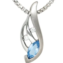 Anhänger 9,1x23,8mm Zirkonia blau & weiß 925 Silber rhodiniert Halsschmuck Damen