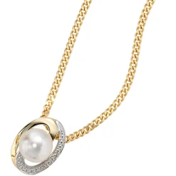 Anhänger 10,2x13,4mm Zuchtperle & Diamanten 0.01Ct & 585 Gelbgold
