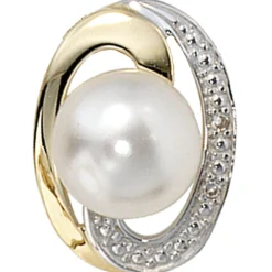 Anhänger 10,2x13,4mm Zuchtperle & Diamanten 0.01Ct & 585 Gelbgold