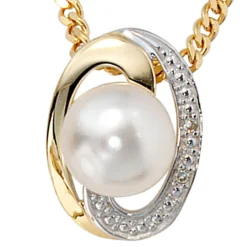 Anhänger 10,2x13,4mm Zuchtperle & Diamanten 0.01Ct & 585 Gelbgold