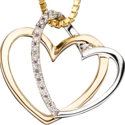 Anhänger 18,1x16,4mm zwei Herzen Doppelherz mit 14 Diamanten 0.06Ct 585 Gelbgold