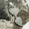 Anhänger 20x8mm zwei Herzen mit vielen Zirkonia weiß 925 Silber rhodiniert