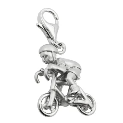 Anhänger 17x14x7mm Charm Fahrradfahrer Rennradfahrer mit Helm 925 Silber Damen