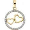 Anhänger Zwei Herzen im Kreis aus 333 Gold Gelbgold bicolor 31 Zirkonia Ø 15mm